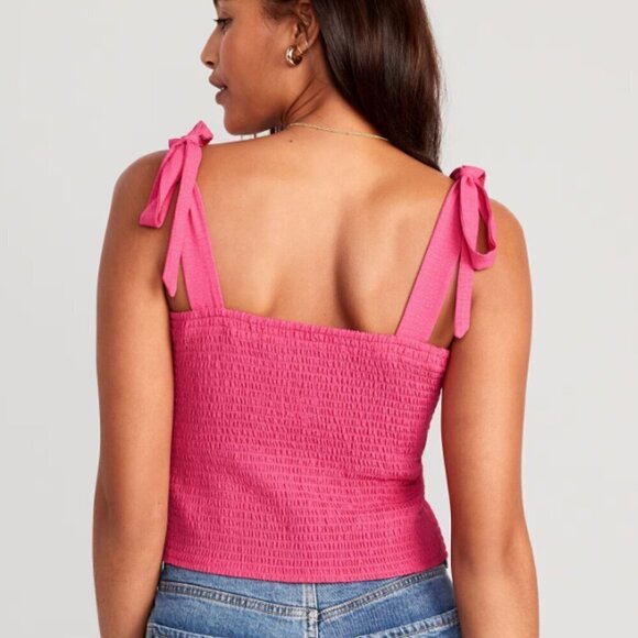 Old Navy Fitted Tie-Shoulder Cropped Dobby Corset Cami Top in Hot Pink Medium - Picture 2 of 6
